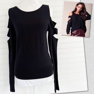 Bold Elements Cold Shoulder Sweater Womens Medium Black Ribbed Cutout Knit Top